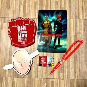 One Punch Man Saitama and Garou Foam Fist Poster Lanyard Swag Bundle